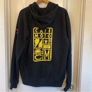 Cafe Moto San Diego coffee shop Full Zip Hoodie black yellow size XL